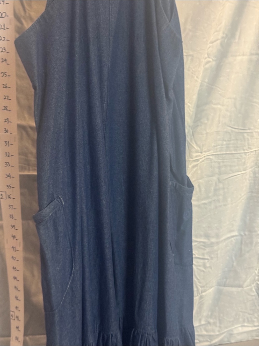 Undyed Navy Linen Denim Blend Ruffle-Hem Sundress - Picture 3 of 4
